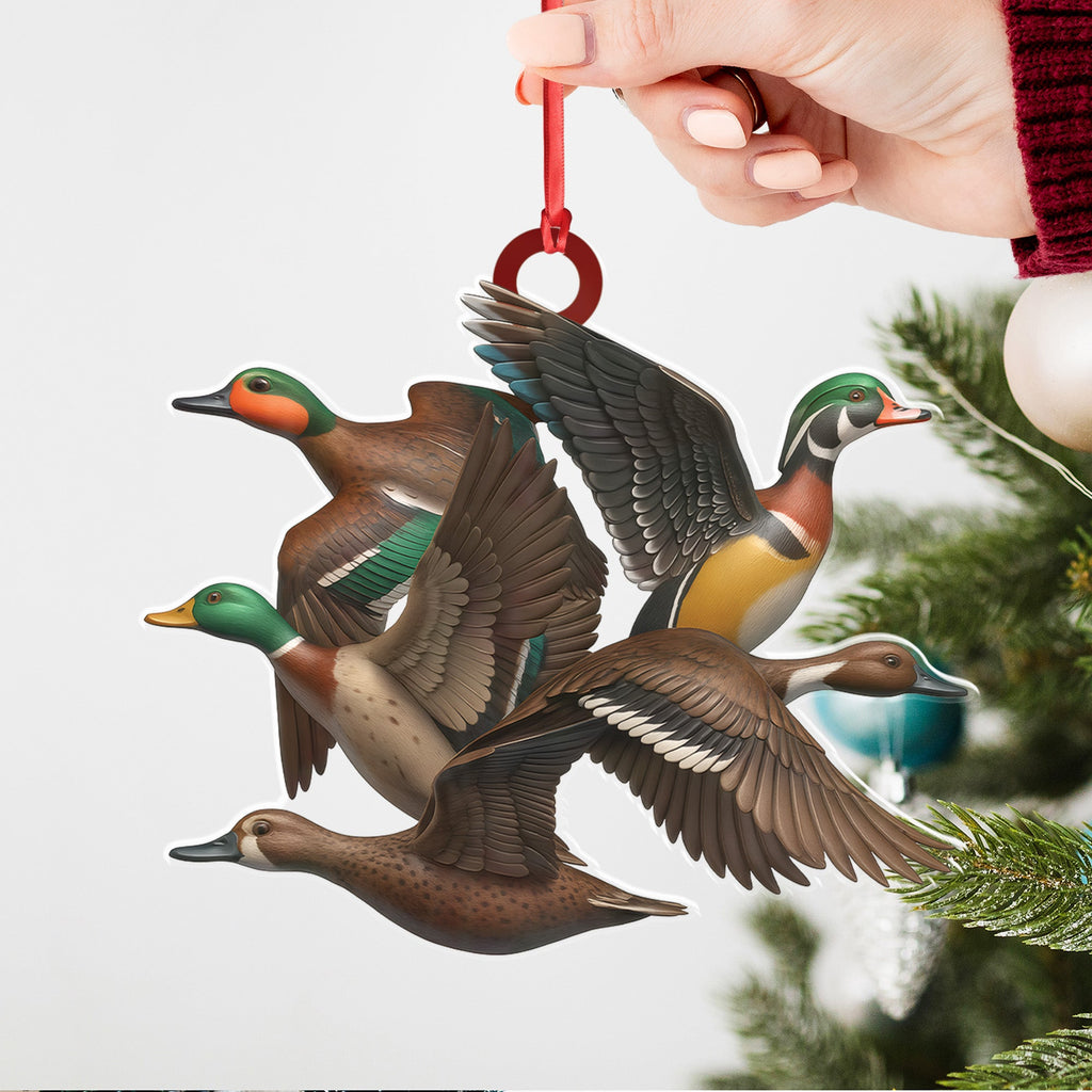 Flying Duck Acrylic Christmas Ornament - 3D Waterfowl Hunting Decor, Duck Hunter Gift Idea
