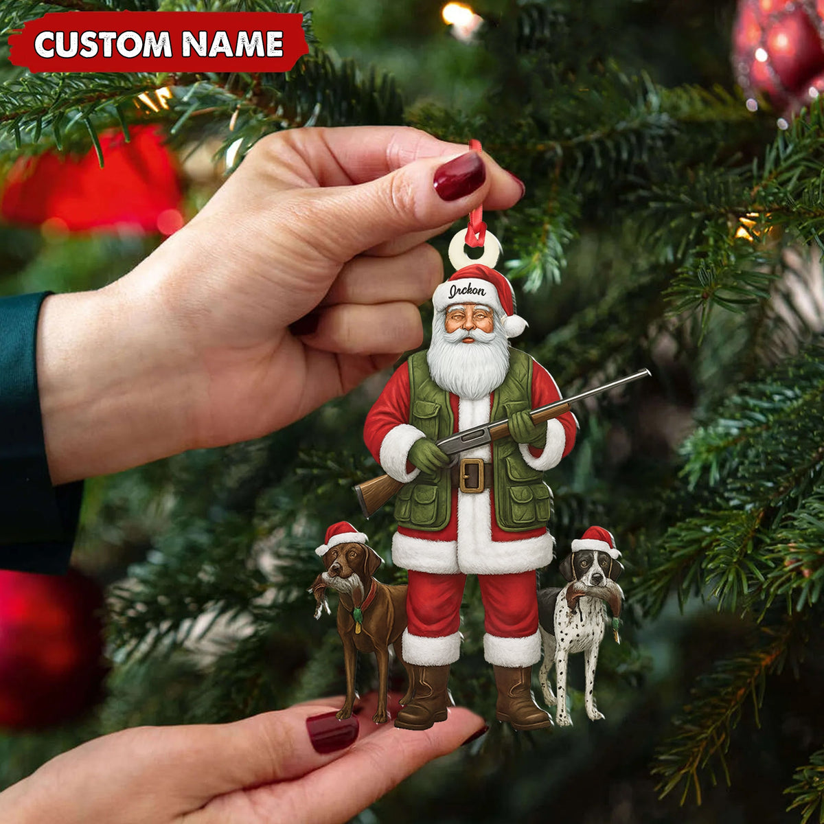 Personalized Santa Hunter Christmas Ornament – Funny Dog Lover Acrylic Holiday Decor