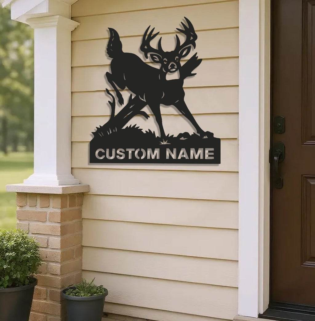 Personalized Deer Hunting Buck Metal Sign WITH LED/WITHOUT LED – Rustic Cabin Wall Decor