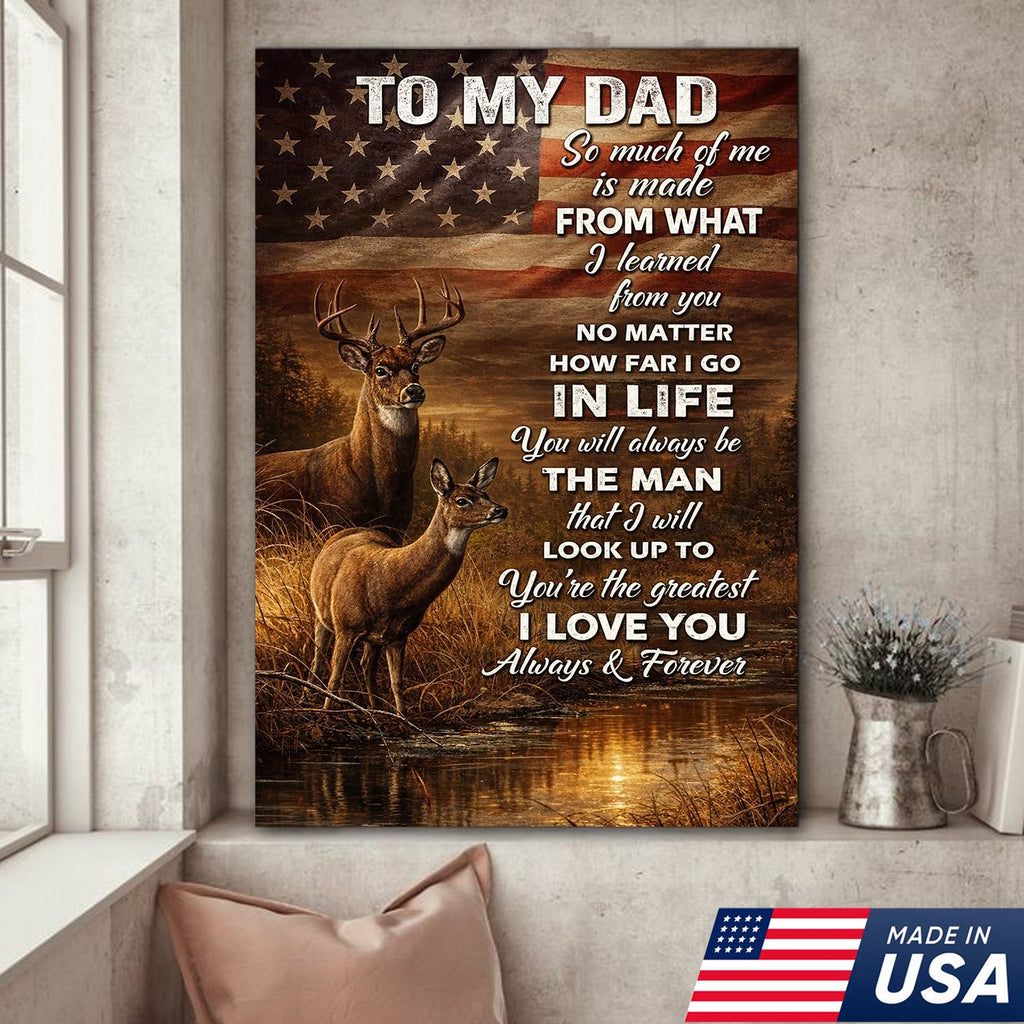 To My Dad Deer Canvas Wall Art – Father Appreciation Gift from Son or Daughter
