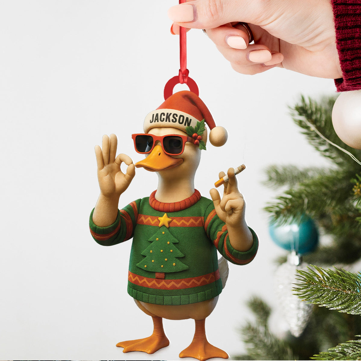 Personalized Funny Cool Duck Acrylic Christmas Ornament – Custom Name Xmas Decor, Unique Holiday Ornament for Hunter or Friend