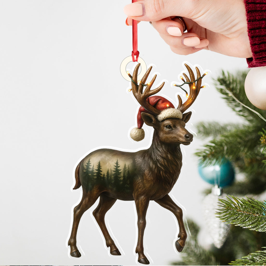 Rustic Deer Christmas Ornament, Woodland Reindeer Holiday Tree Decoration