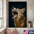 Roaring Wolf Canvas Wall Art, Fierce Animal Portrait Artwork, Rustic Wildlife Decor