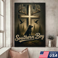 Southern Boy Canvas Wall Art, Deer Antler Cross with Labrador Retriever and Flying Ducks