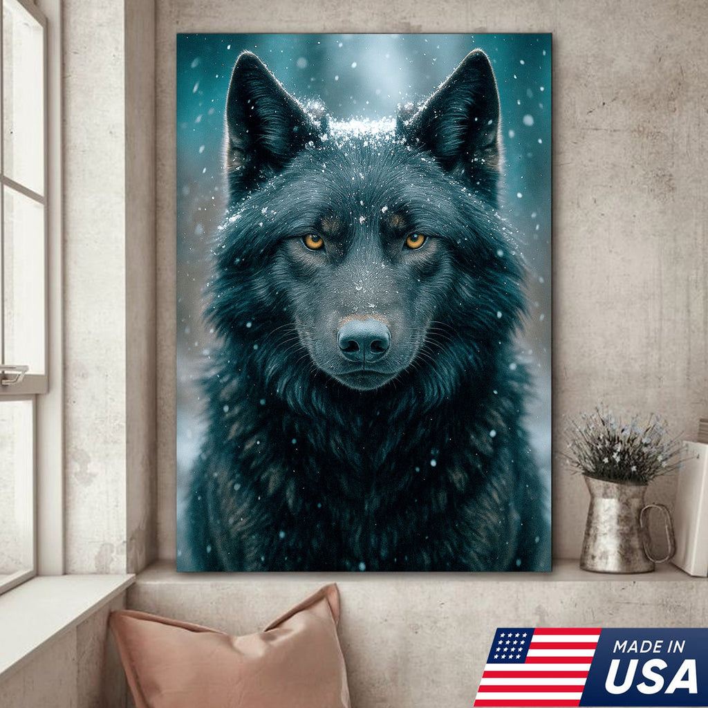 Black Wolf Canvas Wall Art – Rustic Cabin Décor for Hunters, Lodge & Man Cave