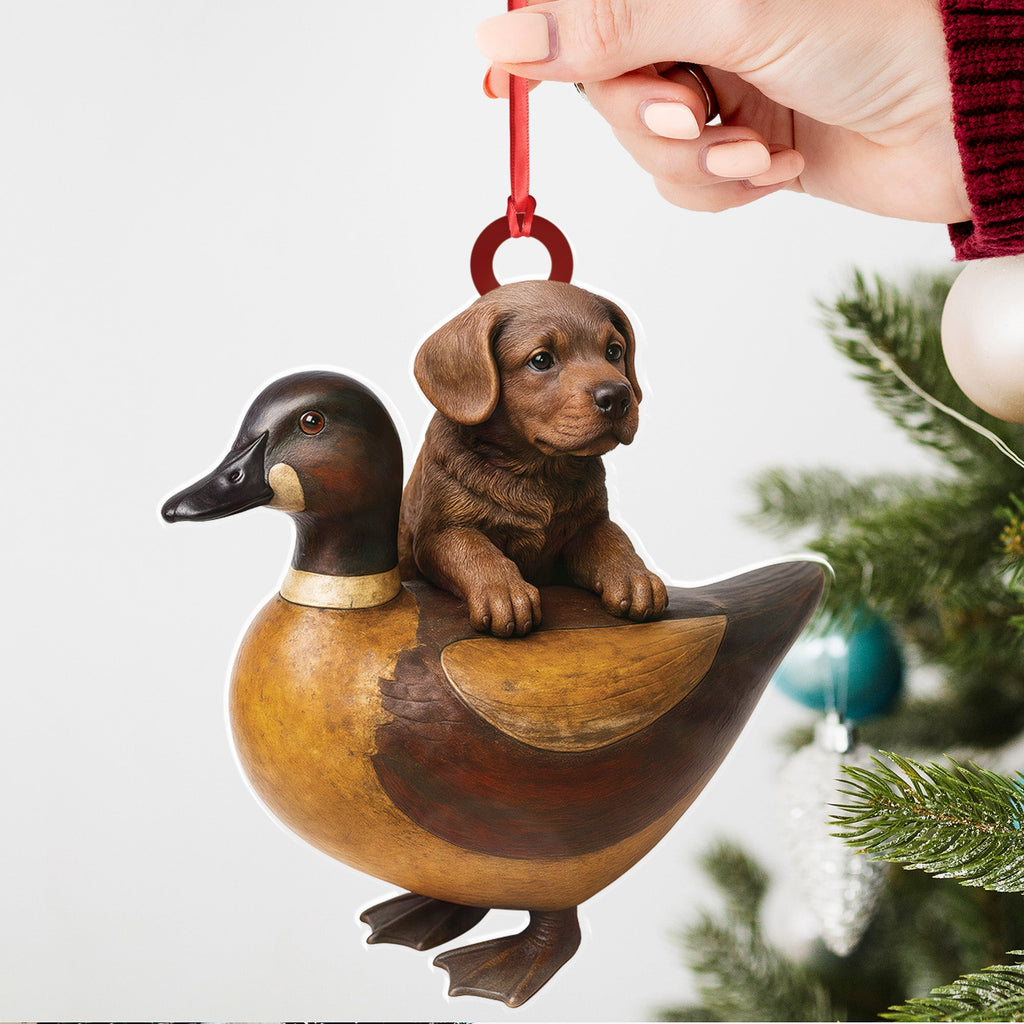 Personalized Funny Puppy and Duck Acrylic Ornament – Rustic Hunting Decor for Dog Lovers, Country Cabin Wall Art, Whimsical Farmhouse Gift for Hunters