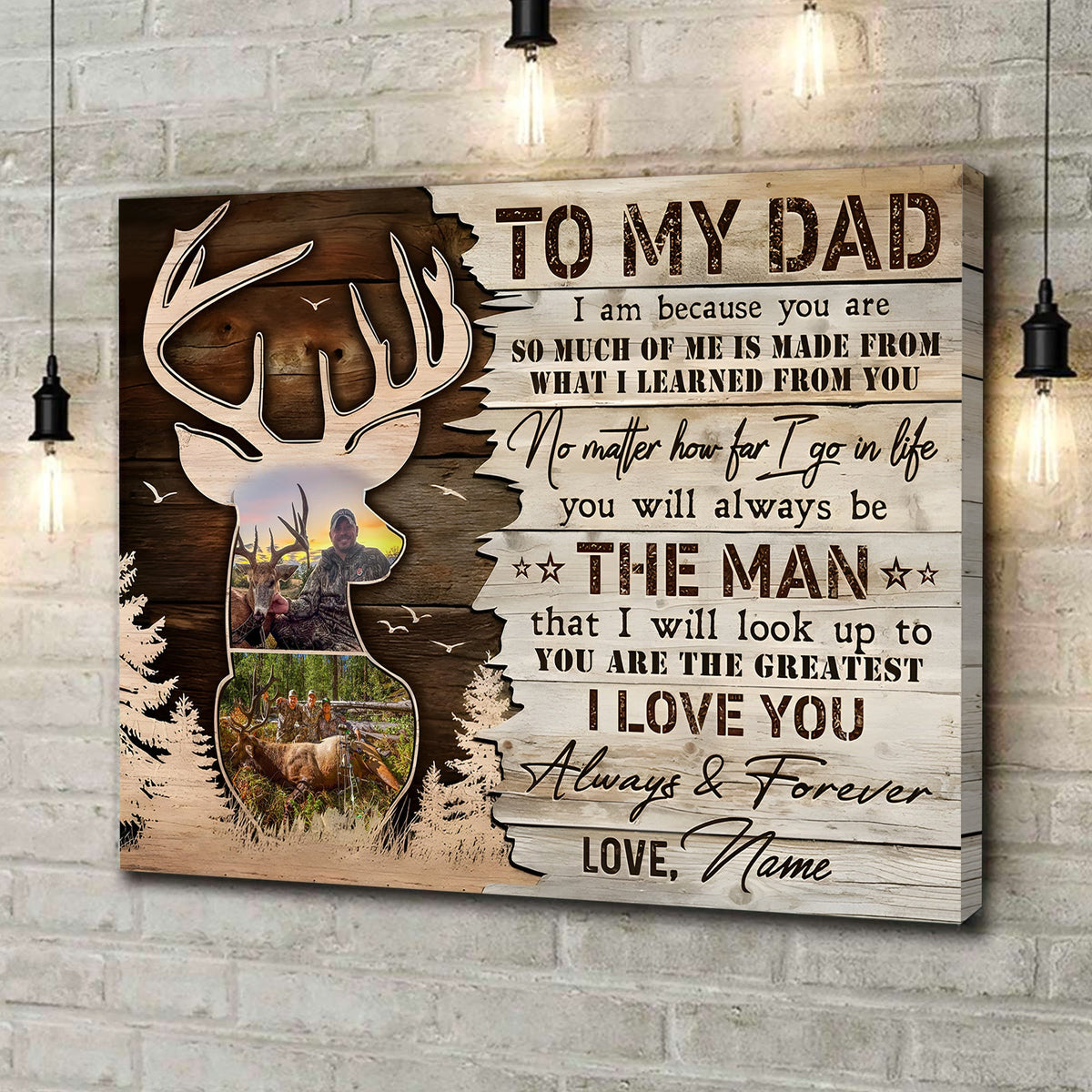 Personalized Hunting Dad Canvas – To My Dad Gift from Son Custom Deer Photo Wall Art