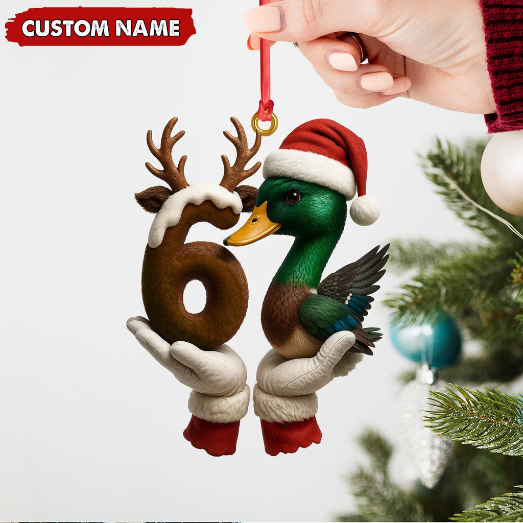 Personalized Trend 67 Duck Christmas Ornament, Custom Name Six Seven Reindeer 6 and Duck Design, Funny Meme Holiday Tree Decoration