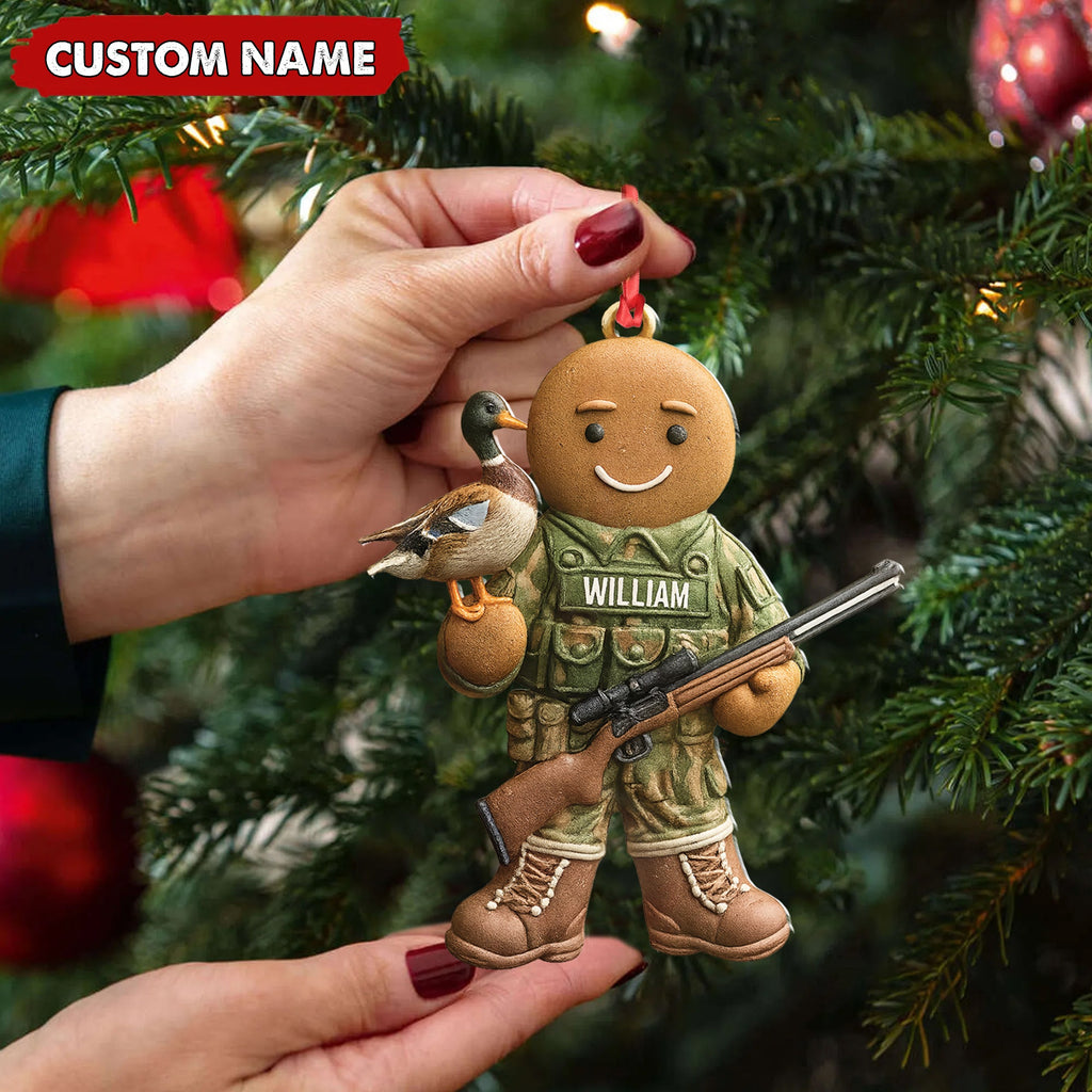Personalized Hunter Gingerbread Christmas Ornament – Funny Acrylic Holiday Decor Gift