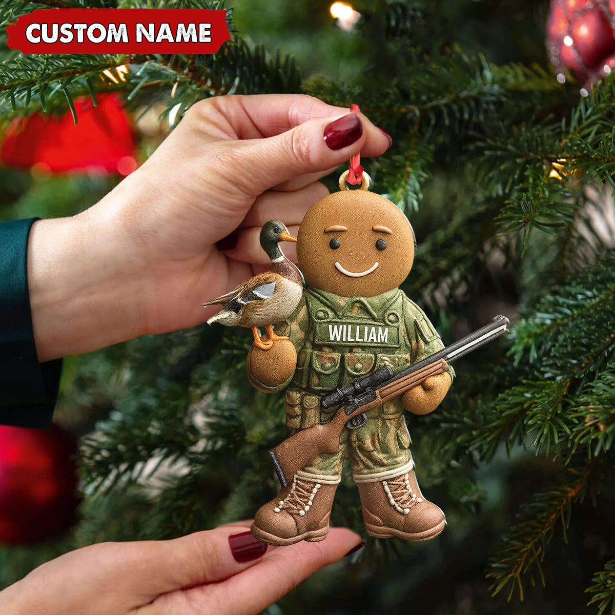 Personalized Hunter Gingerbread Christmas Ornament – Funny Acrylic Holiday Decor Gift