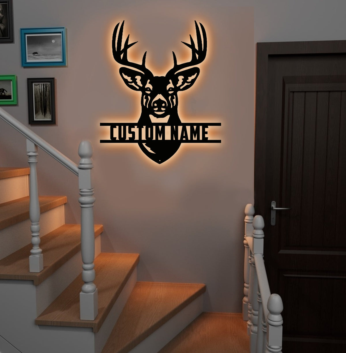 Personalized Buck Hunting Metal Sign WITH LED/WITHOUT LED Light Rustic Deer Head Wall Art