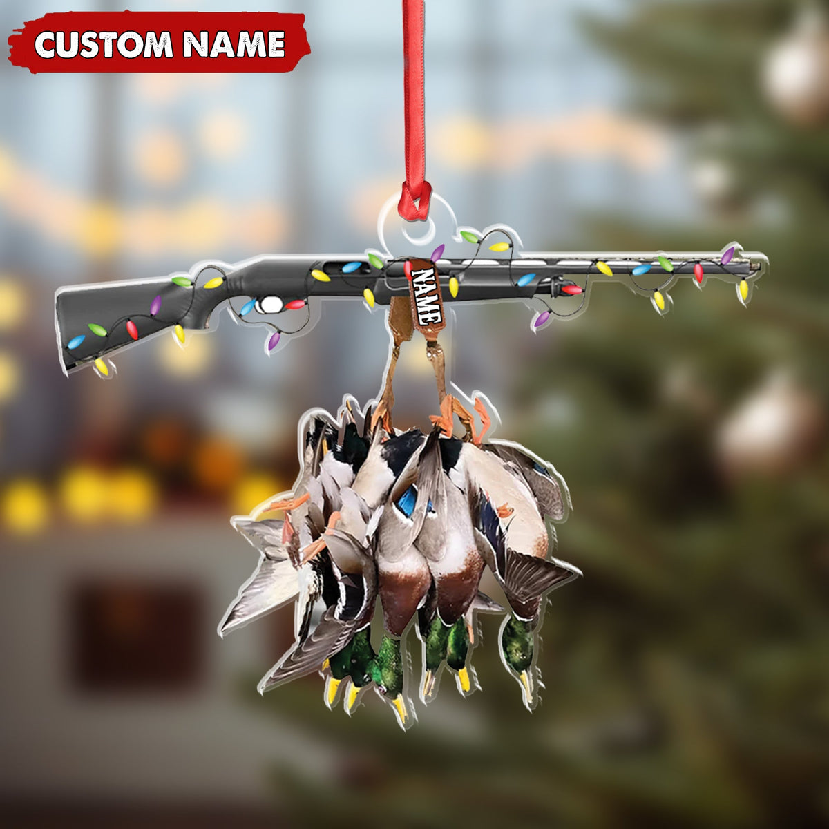 Personalized Duck Hunting Acrylic Christmas Ornament – Custom Name Shotgun Gift For Hunters