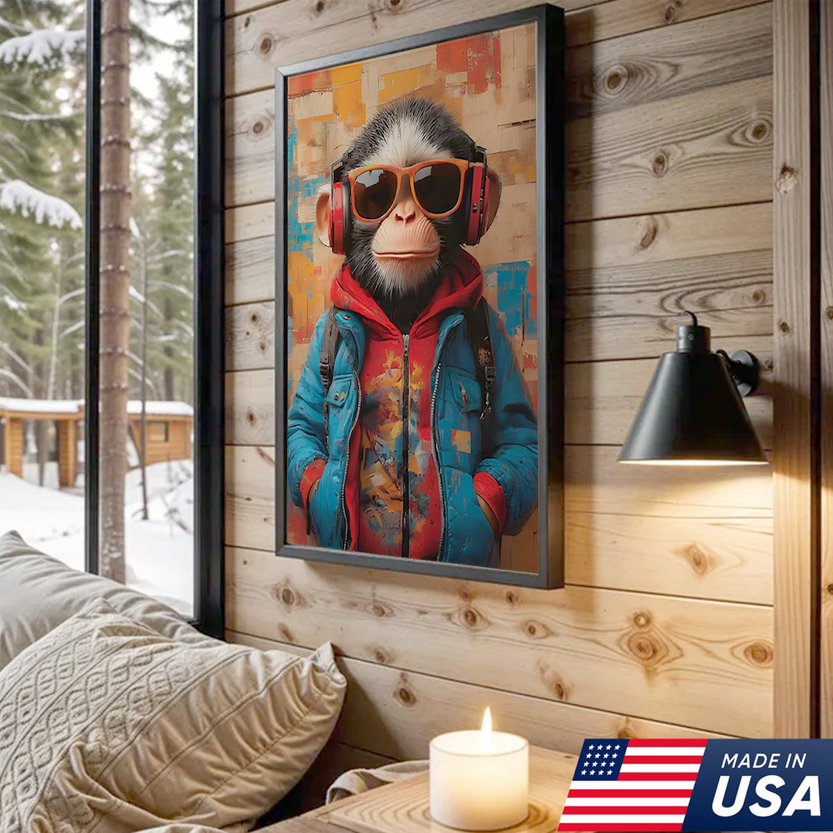 Urban Cool Animals Triptych Canvas Wall Art Set, Tiger Monkey Rabbit Street Art Portraits