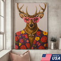 Funny Deer Wall Art Canvas – Stylish Hunter Canvas with Floral Suit & Sunglasses