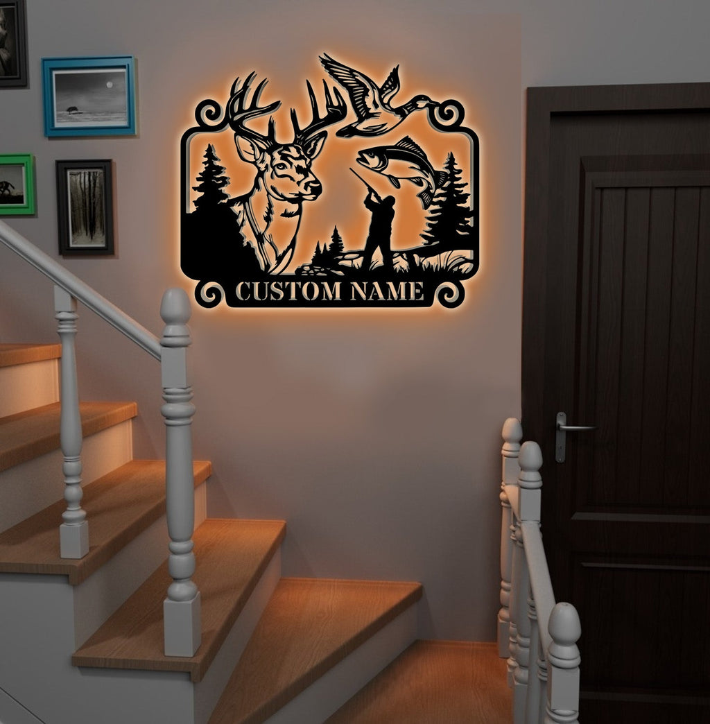 Personalized Hunting WITH/WITHOUT Led Light Metal Sign – Custom Deer, Duck & Fishing Wall Art