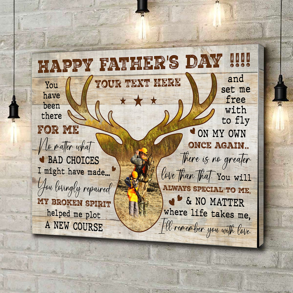Personalized Happy Father's Day Hunting Canvas – Custom Gift for Dad Hunter, Deer Hunting Wall Art