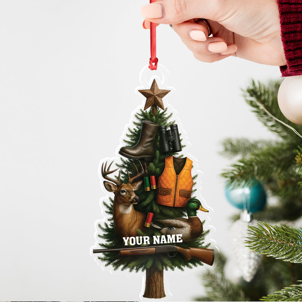 Custom Name Hunting Christmas Tree Ornament, Deer & Duck Hunter Decor, Personalized Outdoorsman Gift