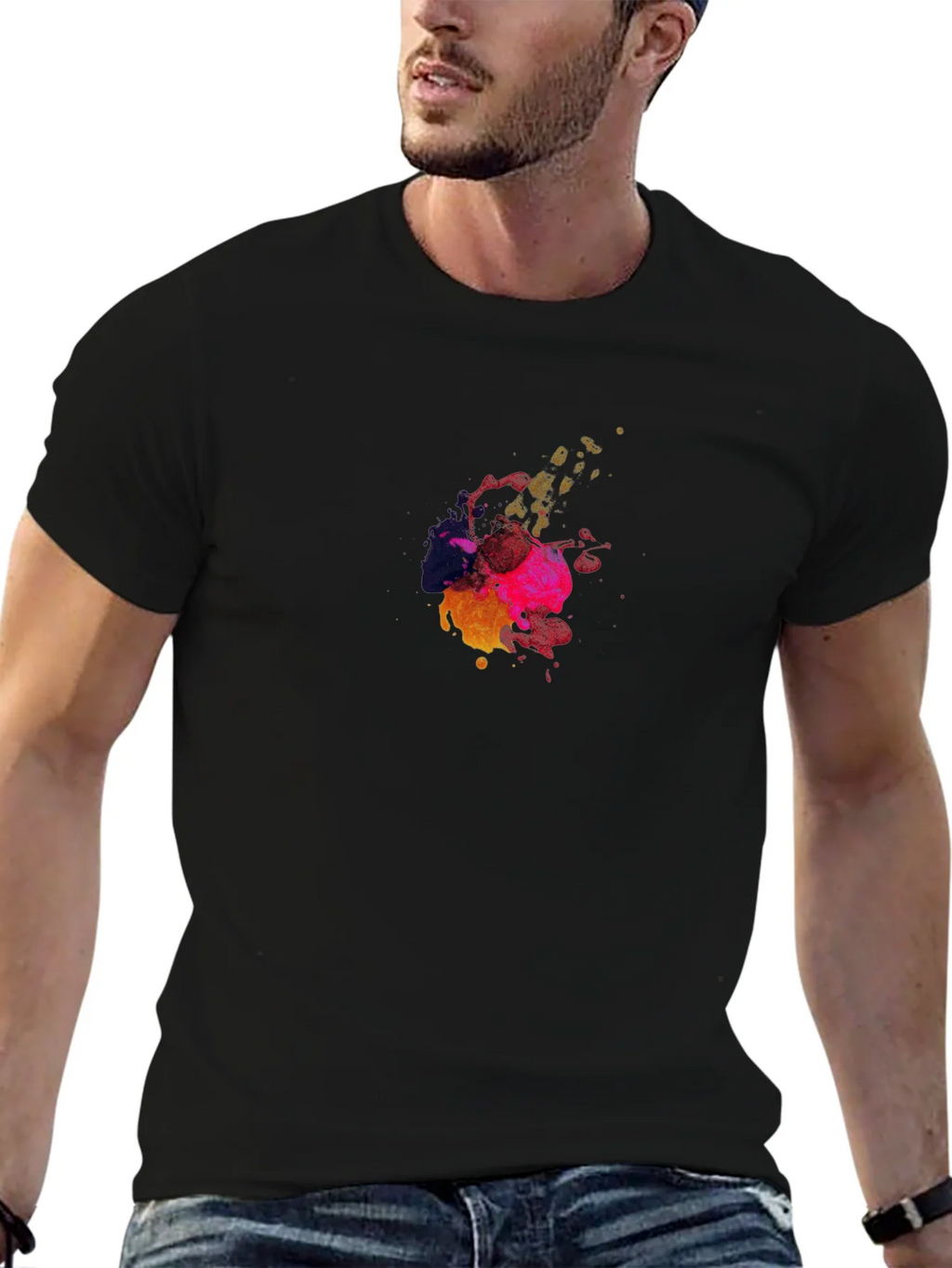 Abstract Color Splash Black T-Shirt product image 6