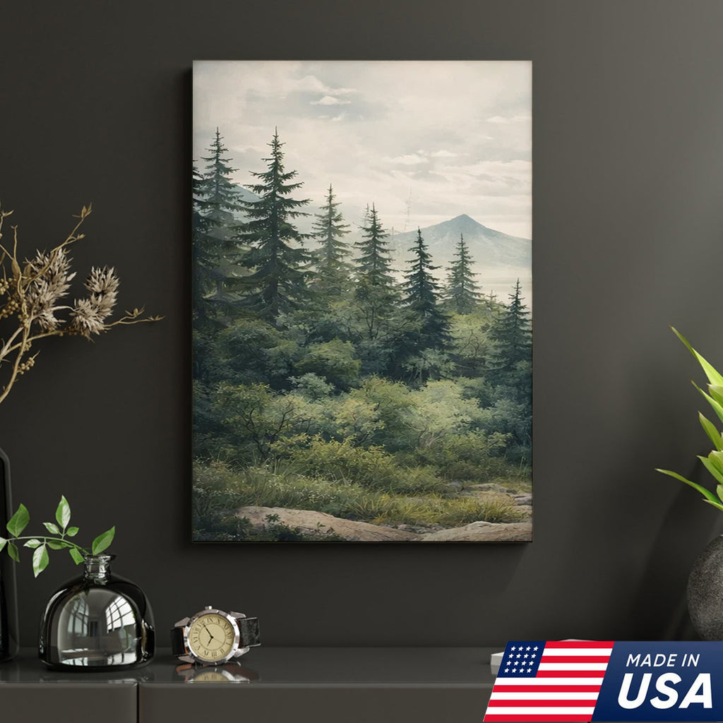 Bear Family Forest Triptych Canvas Wall Art Set, Peaceful Wildlife Landscape with Cubs