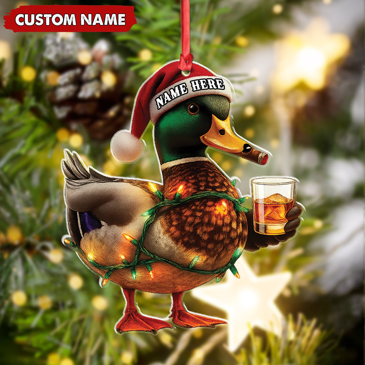 Personalized Funny Duck Smoking Acrylic Christmas Ornament – Custom Name Drinking Gift For Hunters