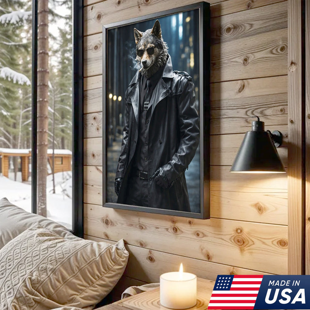 Noir Wolf Detective Canvas Wall Art, Cool in Leather Coat product image 2