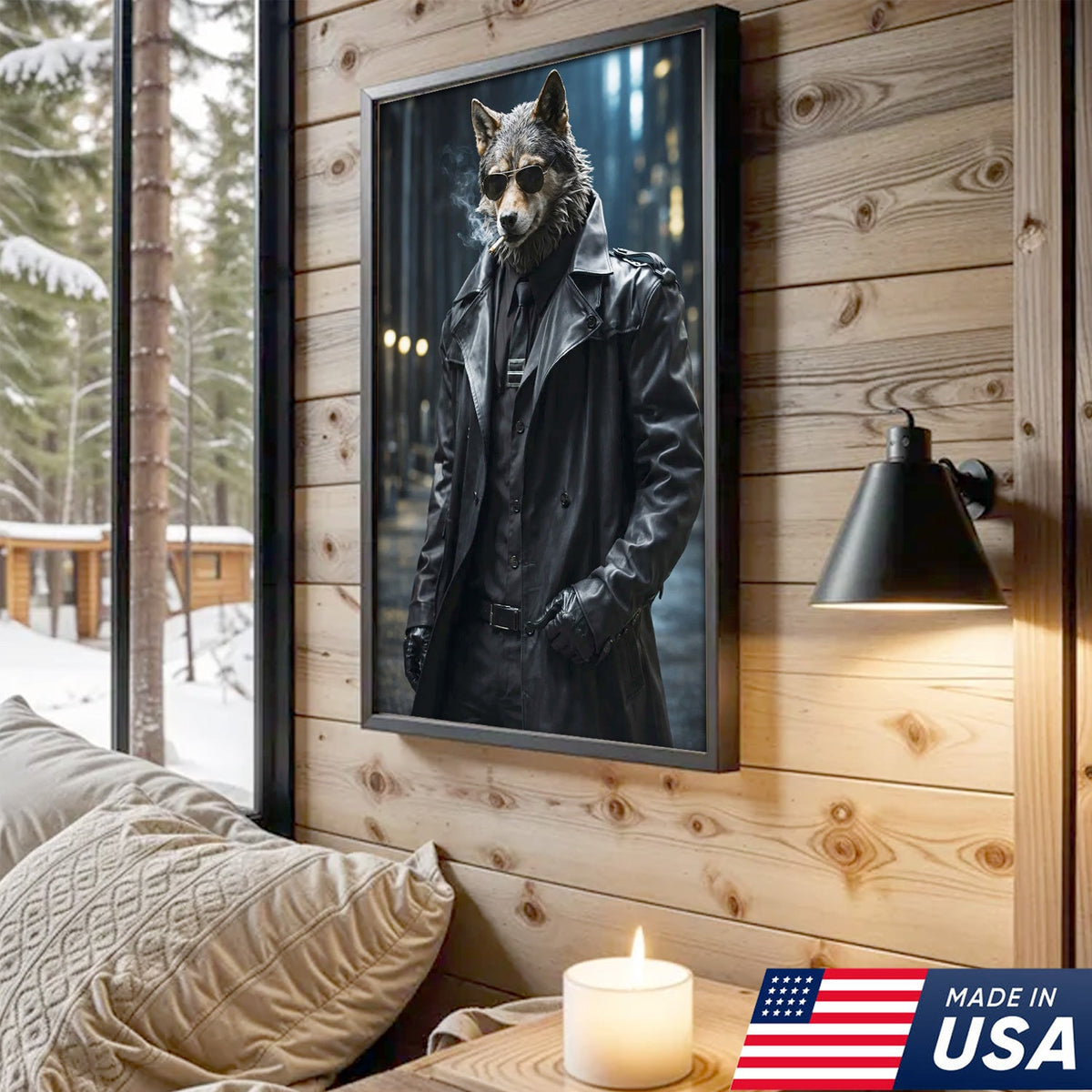 Noir Wolf Detective Canvas Wall Art, Cool in Leather Coat product image 2
