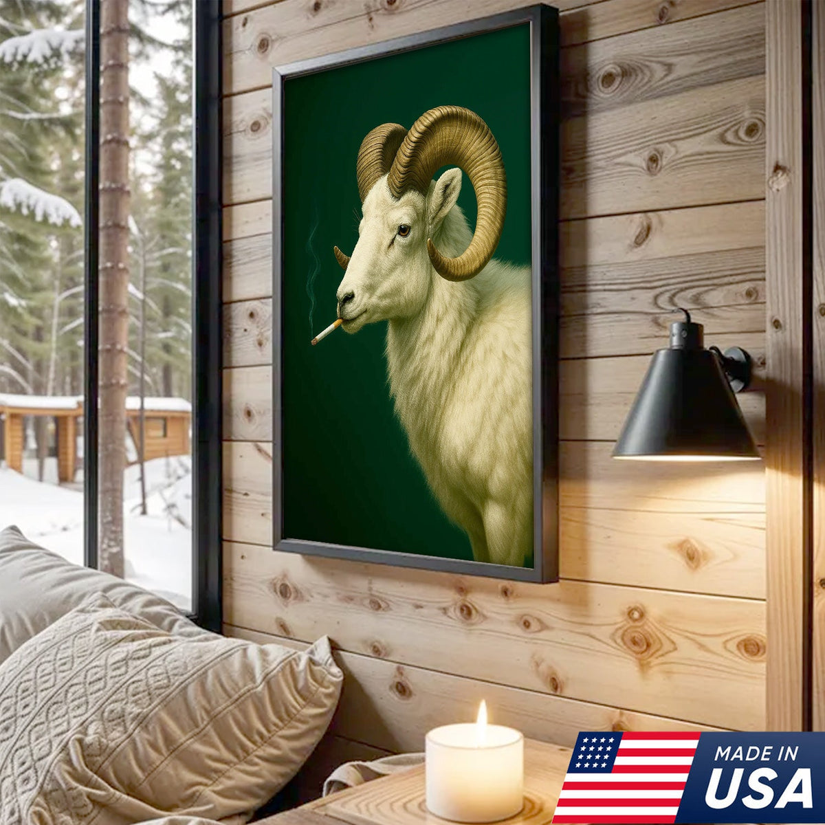 Dall Sheep Wall Art Canvas - Rustic Wildlife Decor for Cabin & Lodge - Hunting Gift Artwork