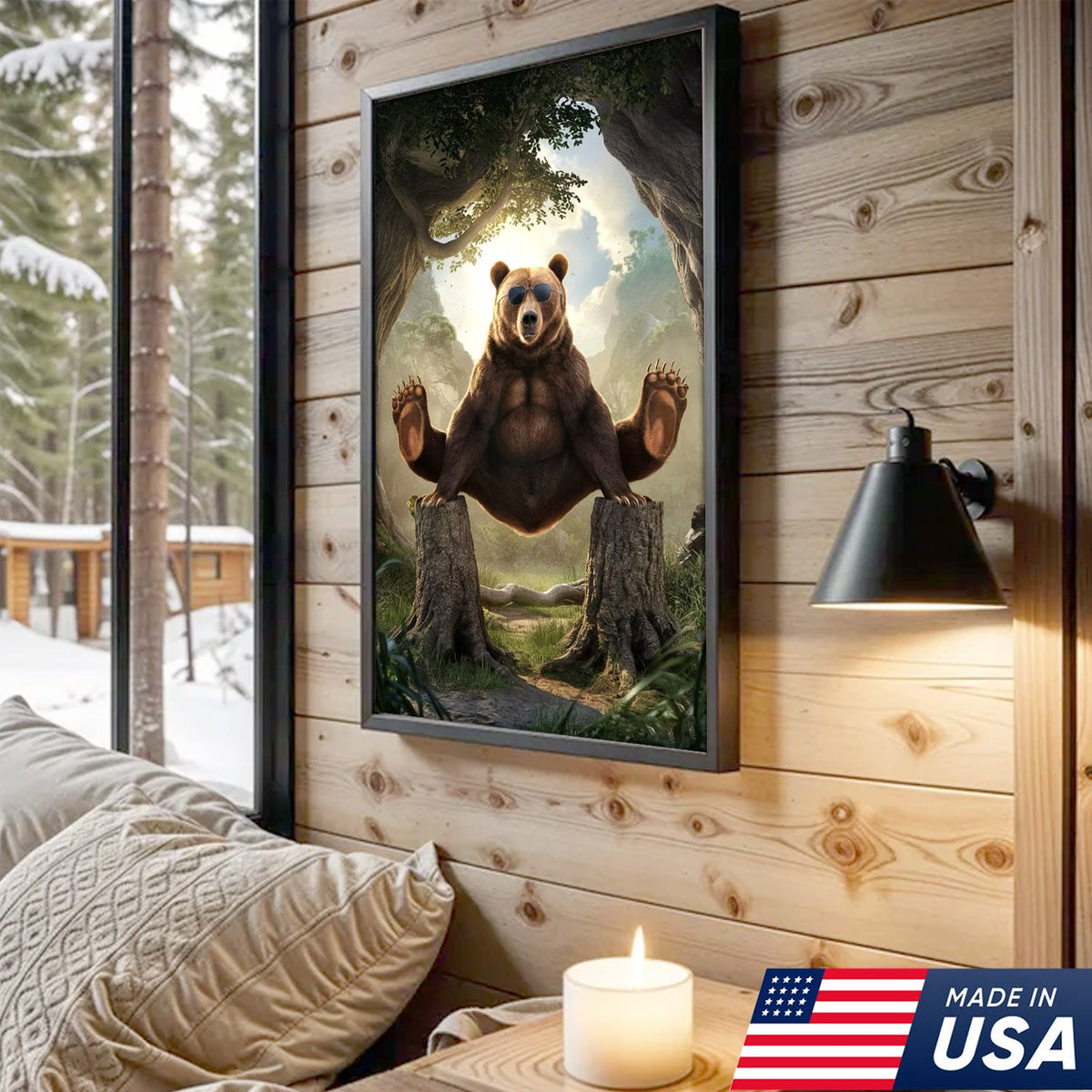 Funny Bear Canvas, Cool Animal Wall Art, Sunglasses Bear Decor
