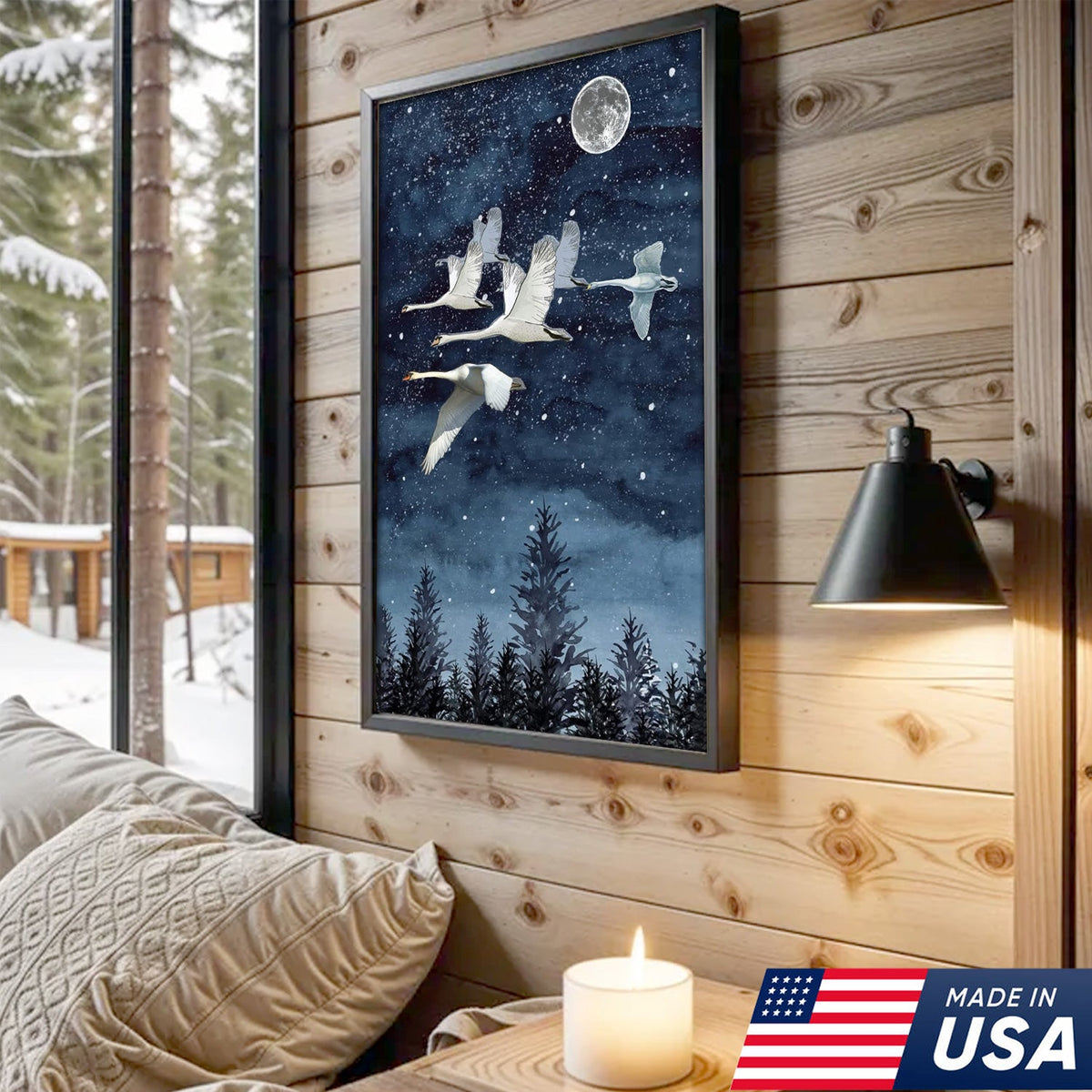 Moonlit Swan Flight Canvas