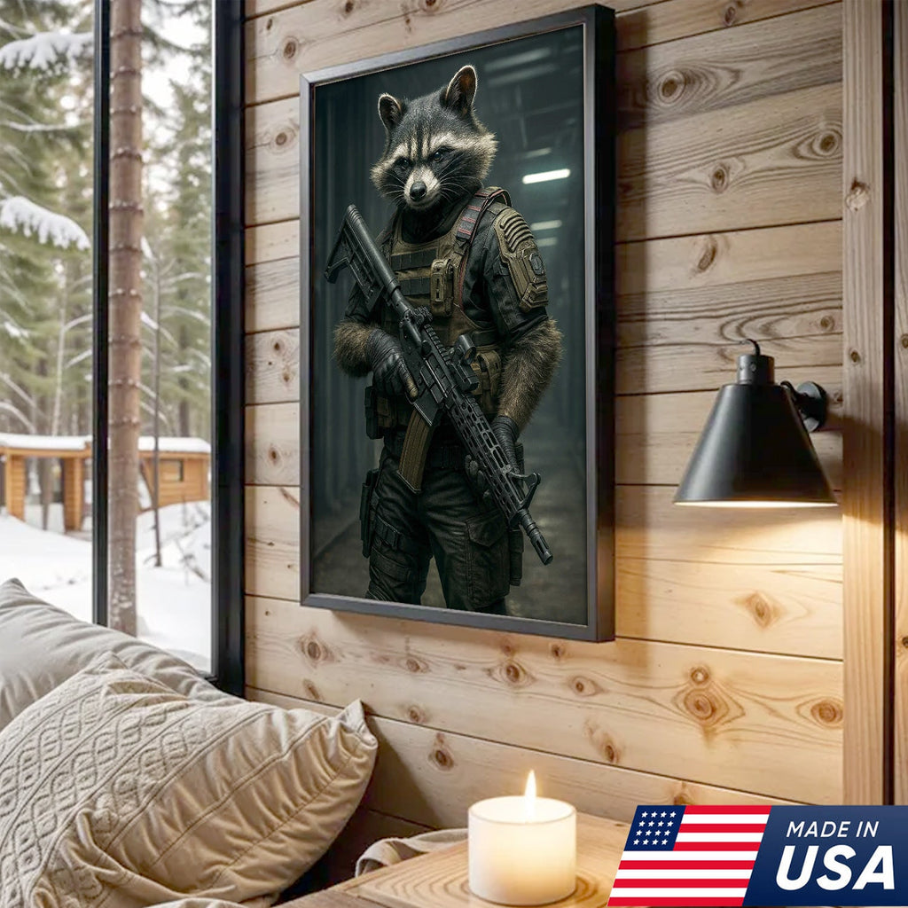 Tactical Raccoon Canvas Art – Elite Armored Trash Panda Warrior