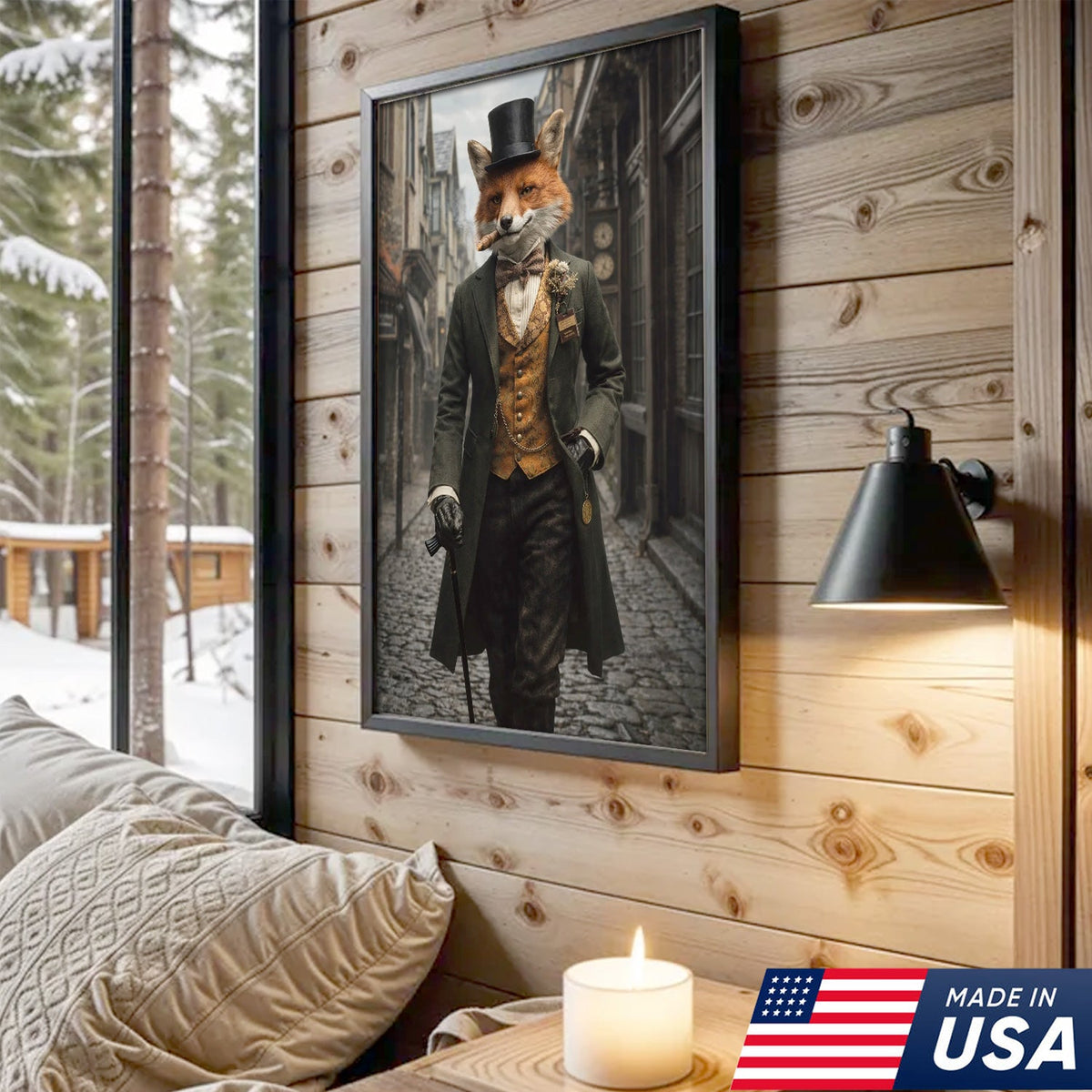 Victorian Gentleman Fox Canvas Wall Art, Elegant Anthropomorphic Fox Illustration