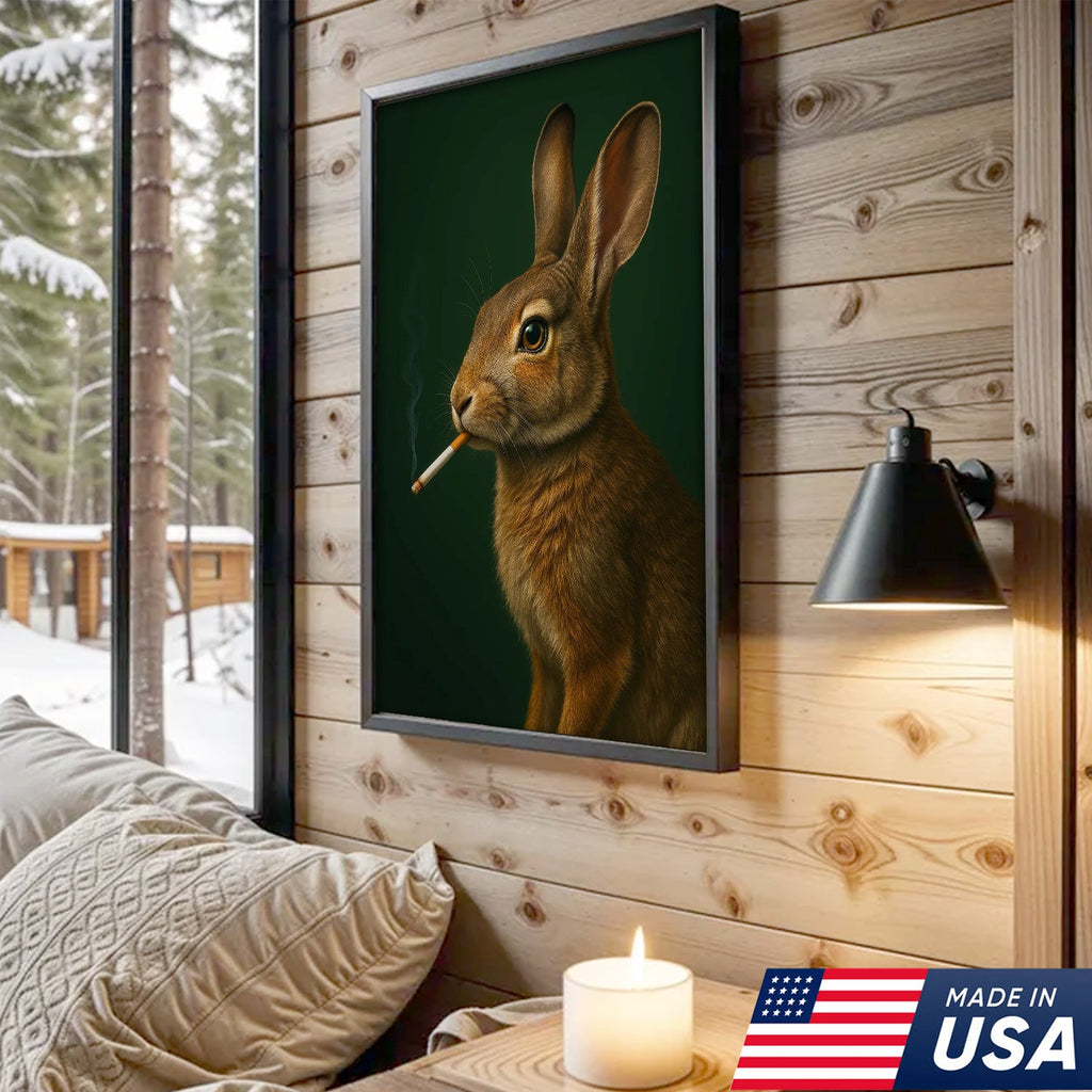 Rabbit Wall Art Canvas - Rustic Wildlife Decor for Cabin & Lodge - Unique Hunting Gift