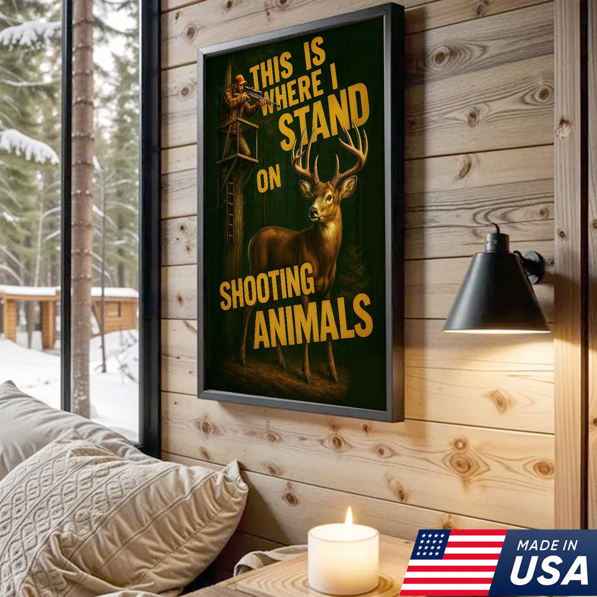 Deer Hunting Canvas Wall Art – Hunter in Tree Stand with Quote “This Is Where I Stand”