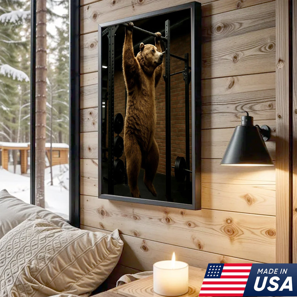 Gym Bear Canvas Wall Art, Funny Workout Animal Art, Fitness Motivation Decor