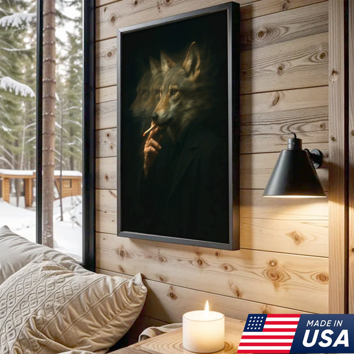 Mystical Wolf Coyote Canvas Wall Art - Mysterious Animal Portrait with Surreal Motion Effect