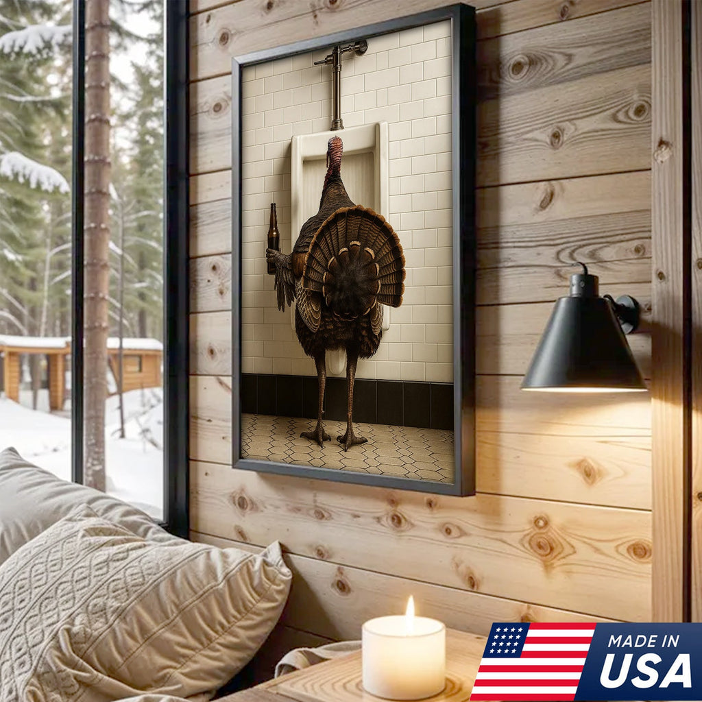Hilarious Turkey Canvas Wall Art – Funny Bathroom Humor Decor – Rustic Hunting Cabin Gag Gift
