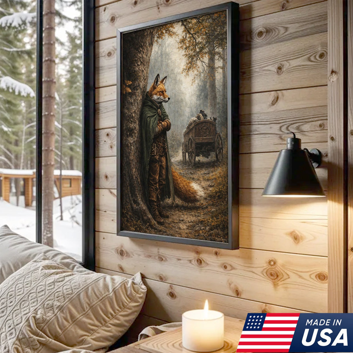 Forest Ranger Fox Canvas Wall Art, Woodland Adventure Fox Illustration