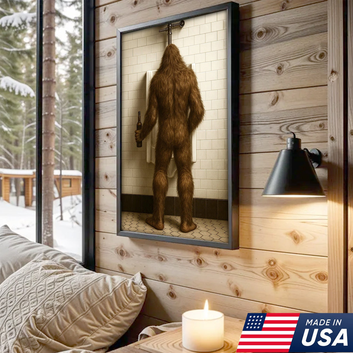 Bigfoot Funny Canvas Wall Art – Hilarious Bathroom Humor Decor – Rustic Cabin Gag Gift