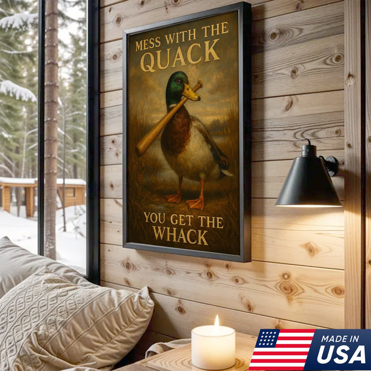 Funny Duck Canvas – “Mess With the Quack, You Get the Whack” Mallard with Baseball Bat