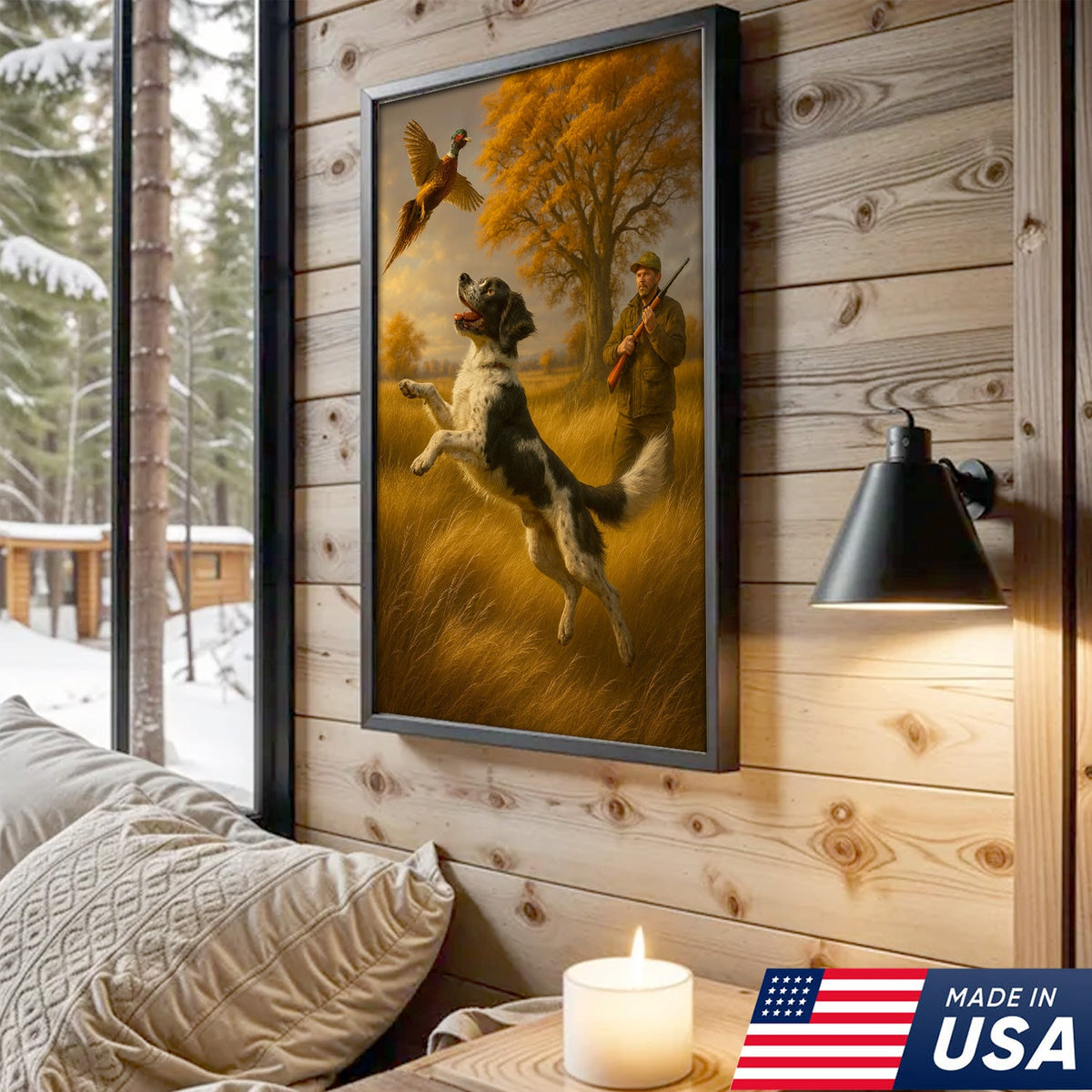 Hunting Dog & Pheasant Wall Art Canvas  – Bird Dog Canvas Print for Hunters & Cabin Decor