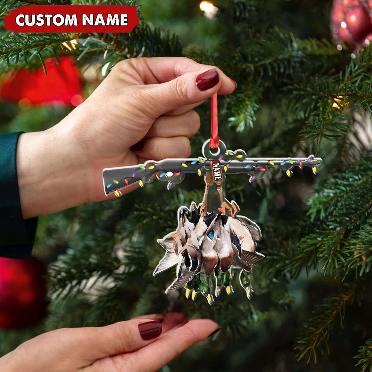 Personalized Duck Hunting Acrylic Christmas Ornament – Custom Name Shotgun Gift For Hunters