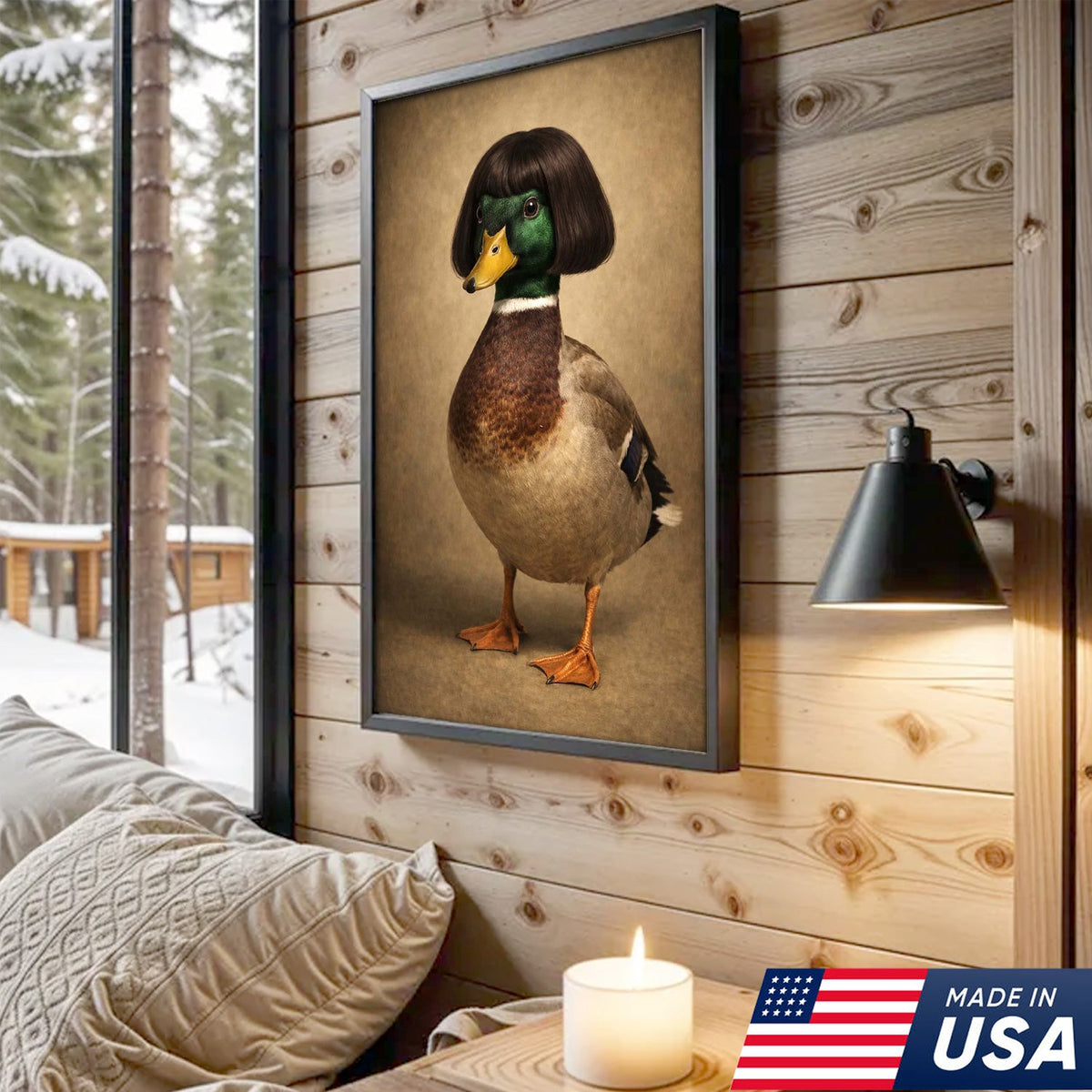 Whimsical Duck Portrait Canvas Wall Art, Funny Animal Character Illustration