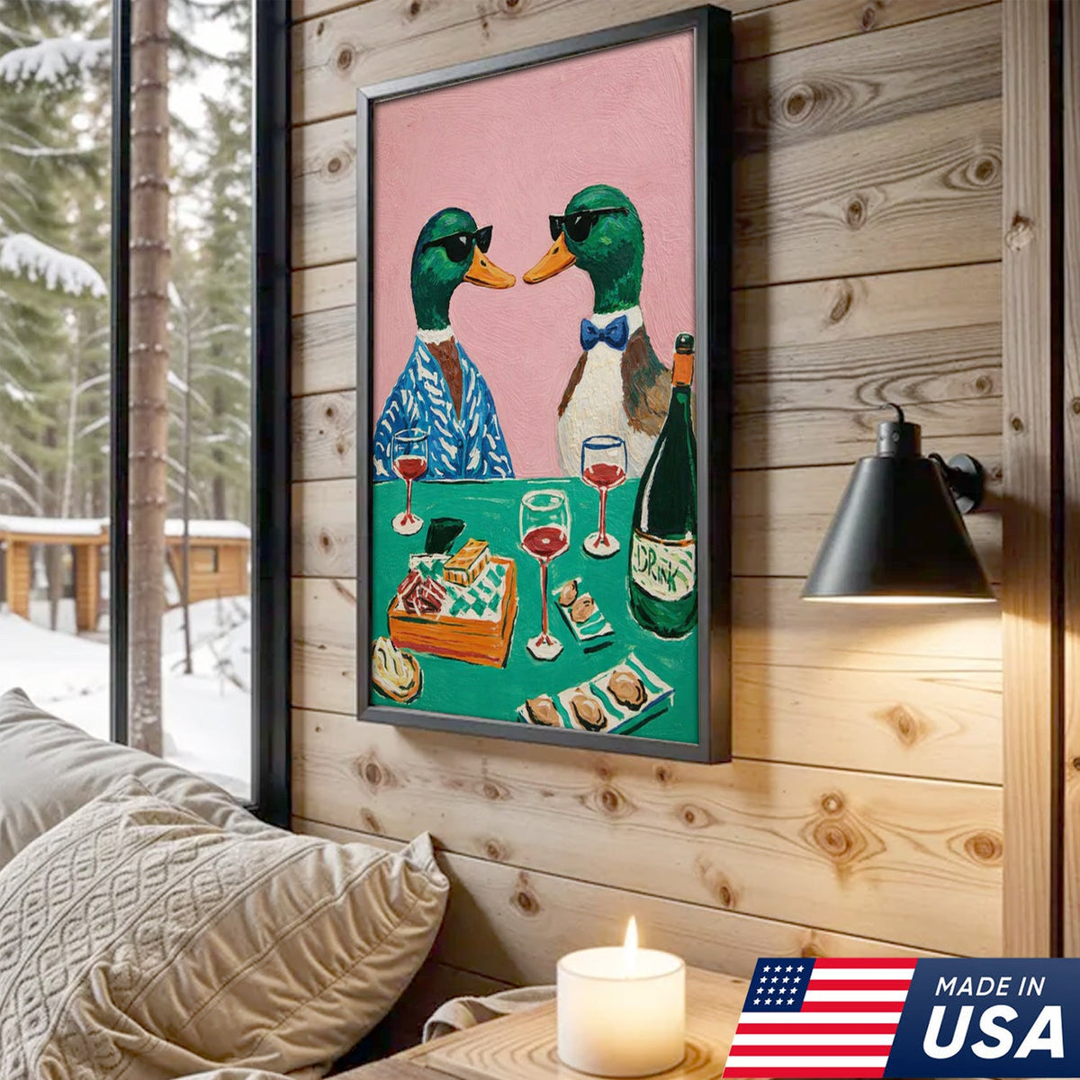 Funny Duck Canvas Wall Art – Classy Ducks Drinking Wine Painting