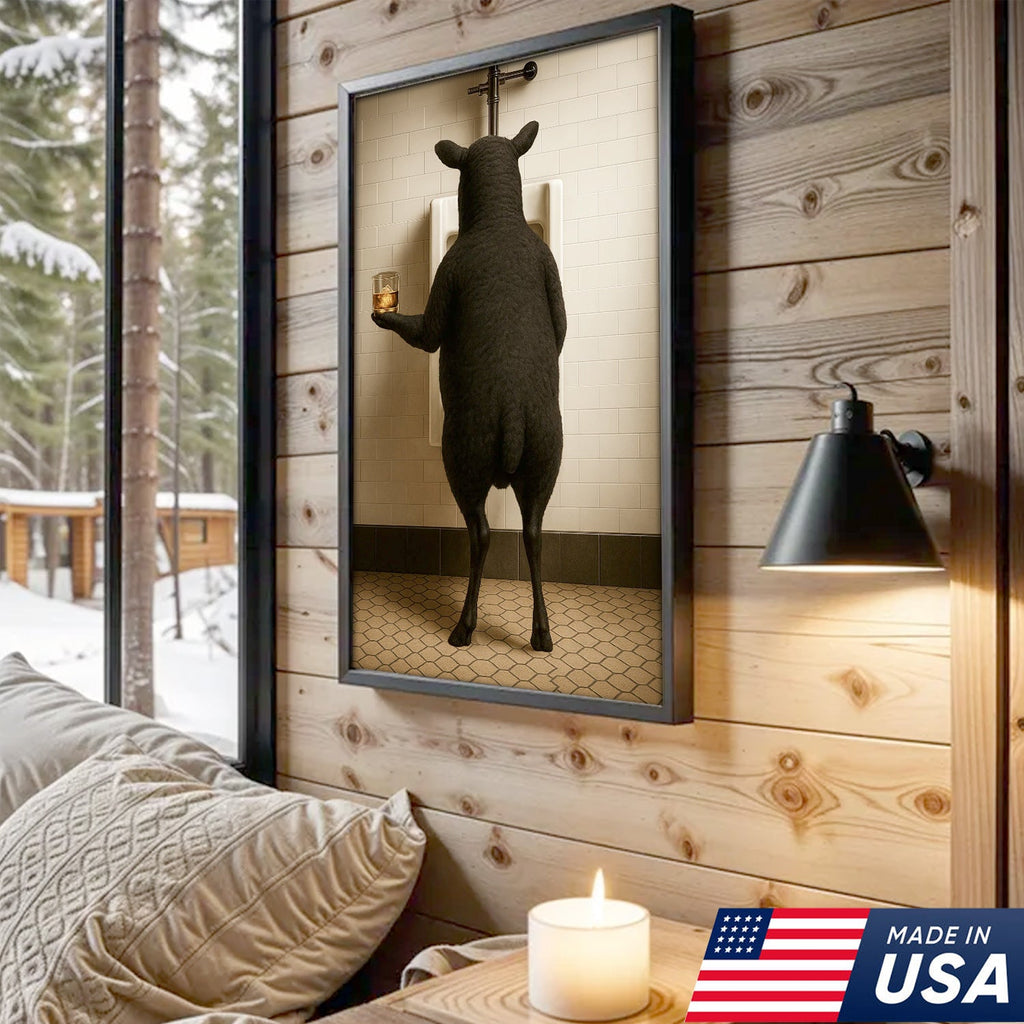 Funny Black Sheep Bathroom Wall Art, Drinking Sheep Humor Canvas Print