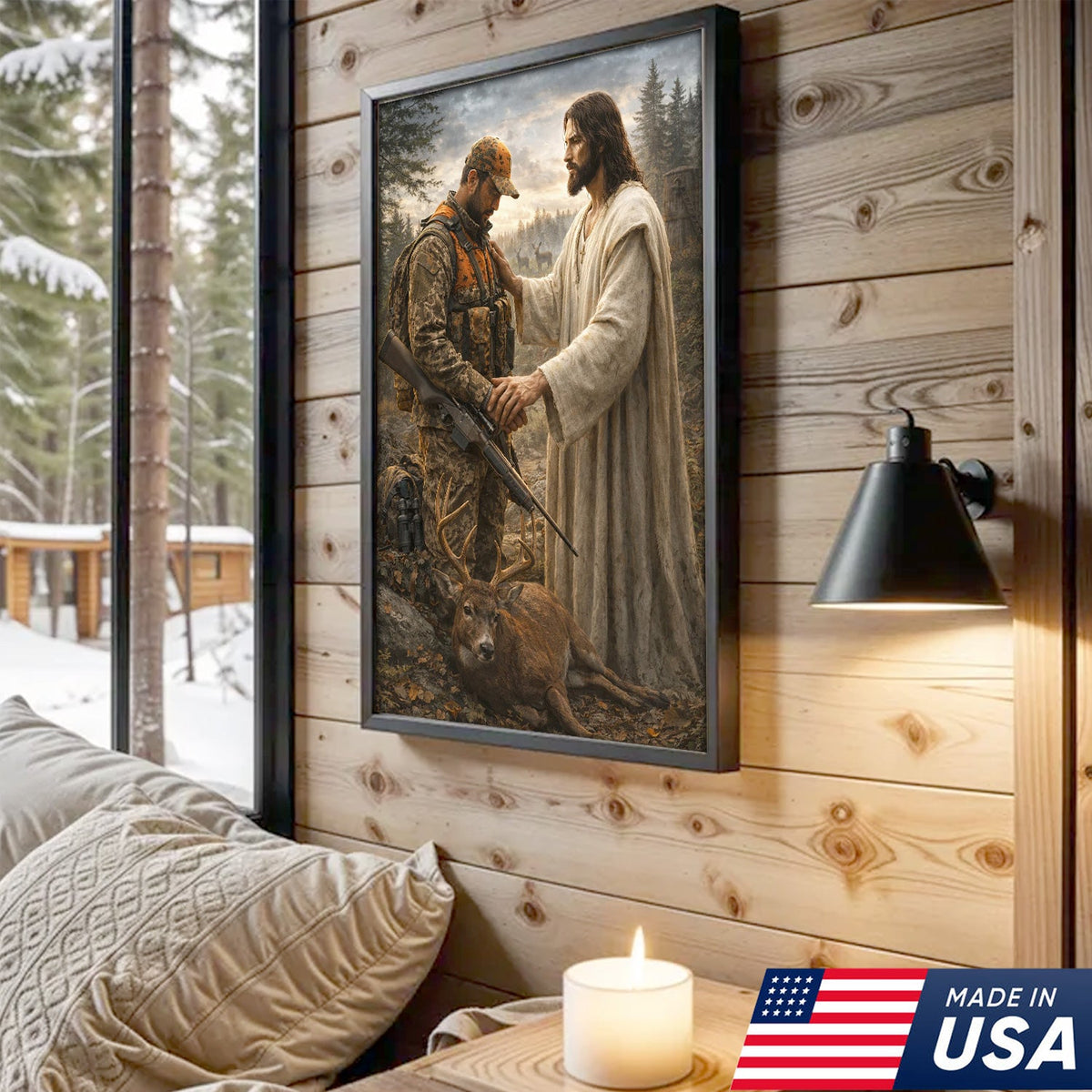 Jesus Hunting Canvas, Christian Hunter Wall Art, Faith Deer Decor