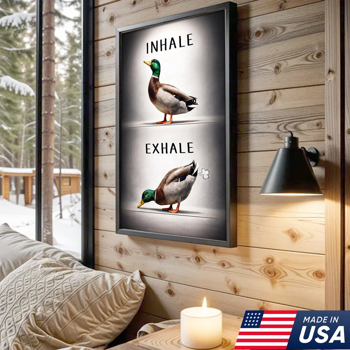 Inhale Exhale Duck Canvas Print – Funny Bathroom Wall Art – Duck Meme Decor