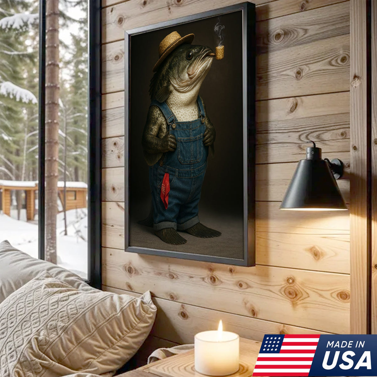 Funny Fisherman Bass Canvas, Rustic Fishing Wall Art, Humorous Country Fish Lover Decor