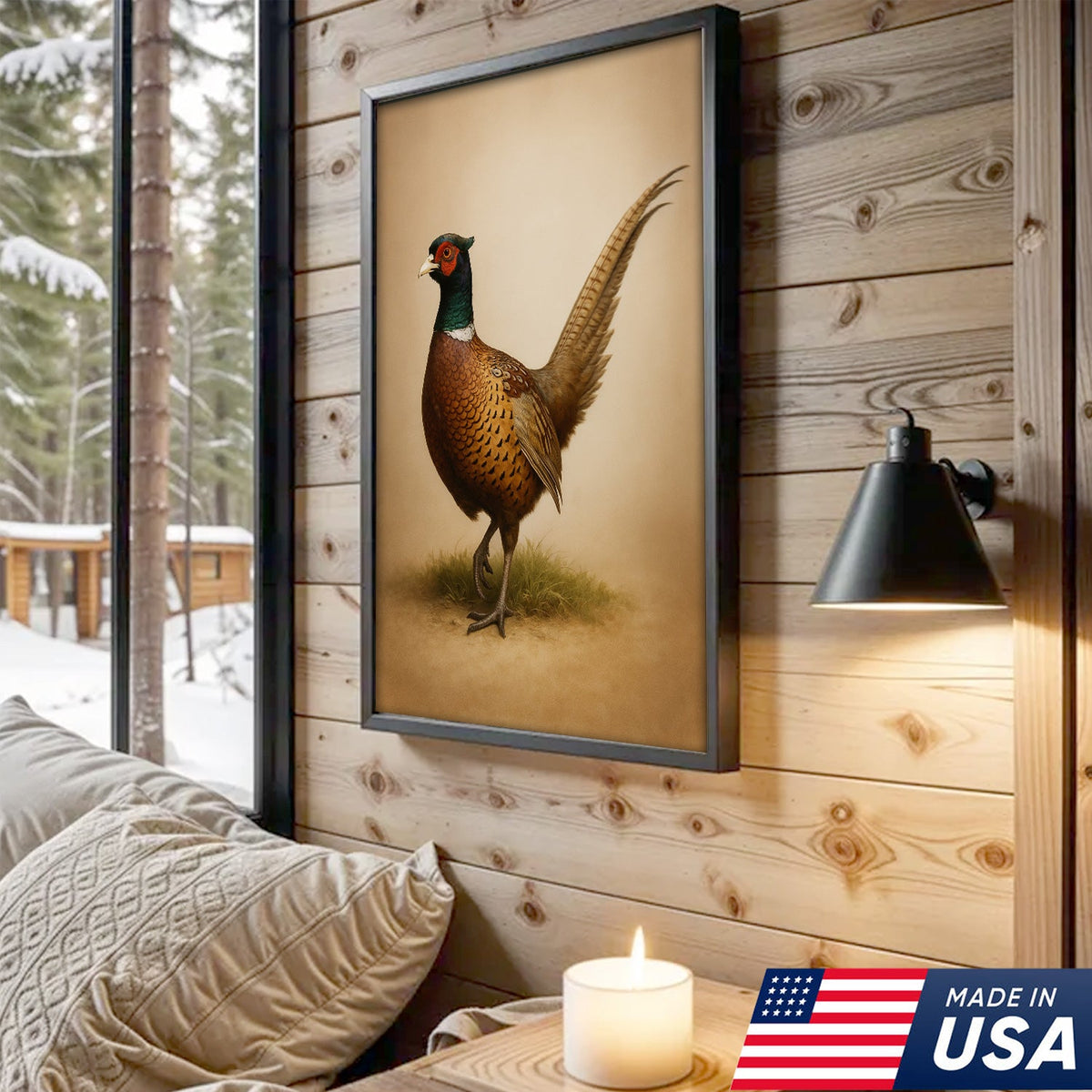 Pheasant Wall Art – Rustic Hunting Bird Canvas Print for Cabin, Lodge & Farmhouse Decor
