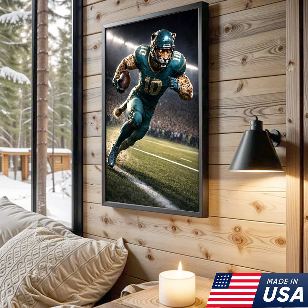 Fierce Cheetah Football Canvas Wall Art – Speed Hunter Athlete Stadium Action Print
