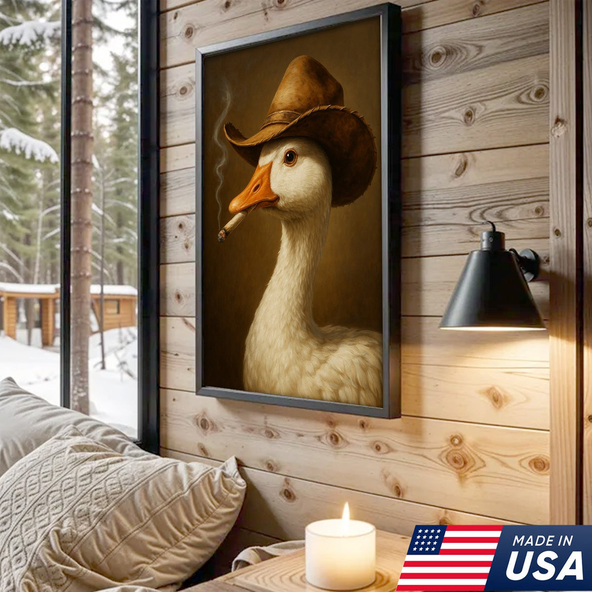 Cowboy Duck Canvas Wall Art – Funny Rustic Decor for Hunters & Man Cave